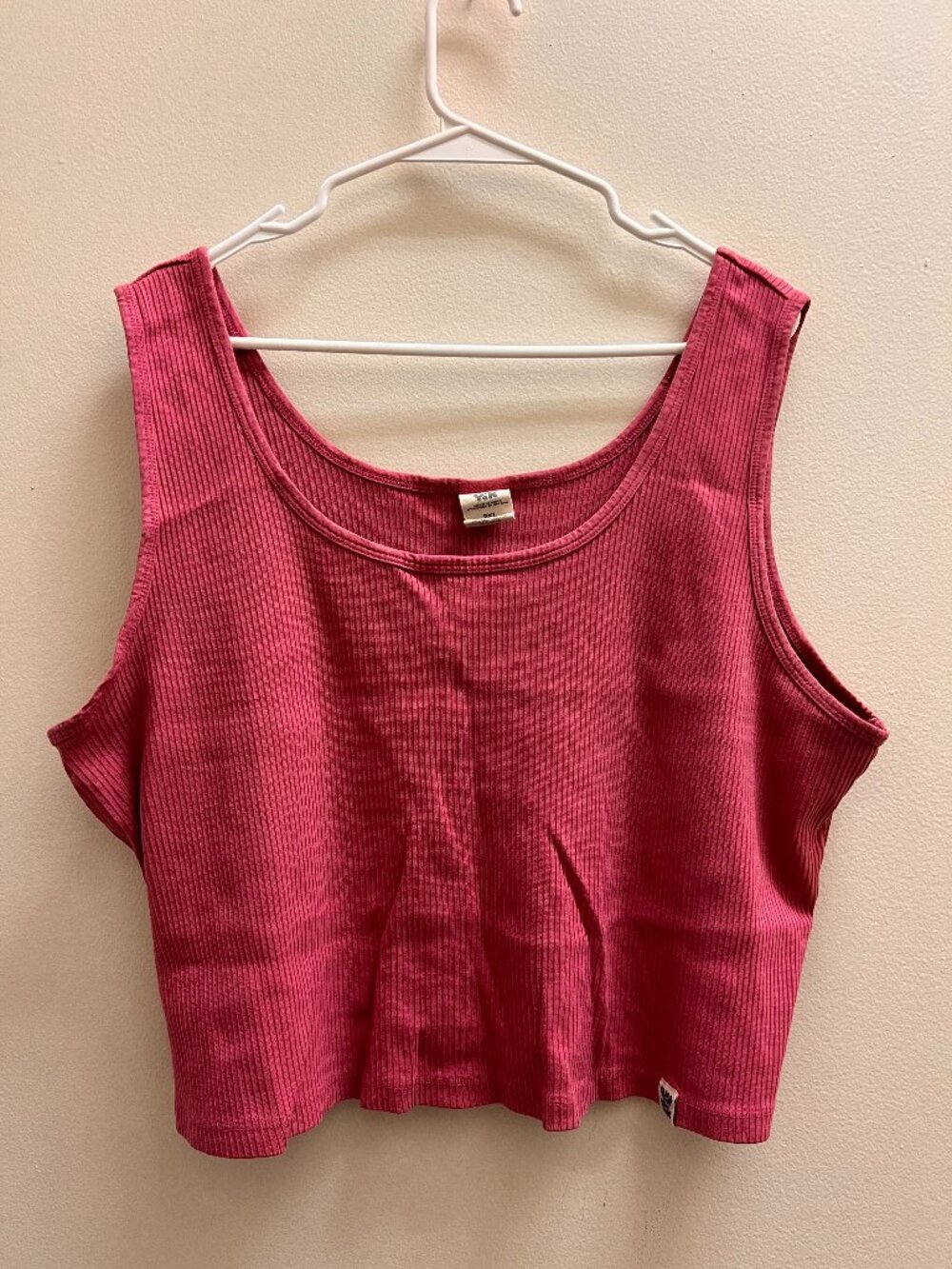 Lucy & Yak Eden Cotton Ribbed Vest Pink Cropped Tank Top